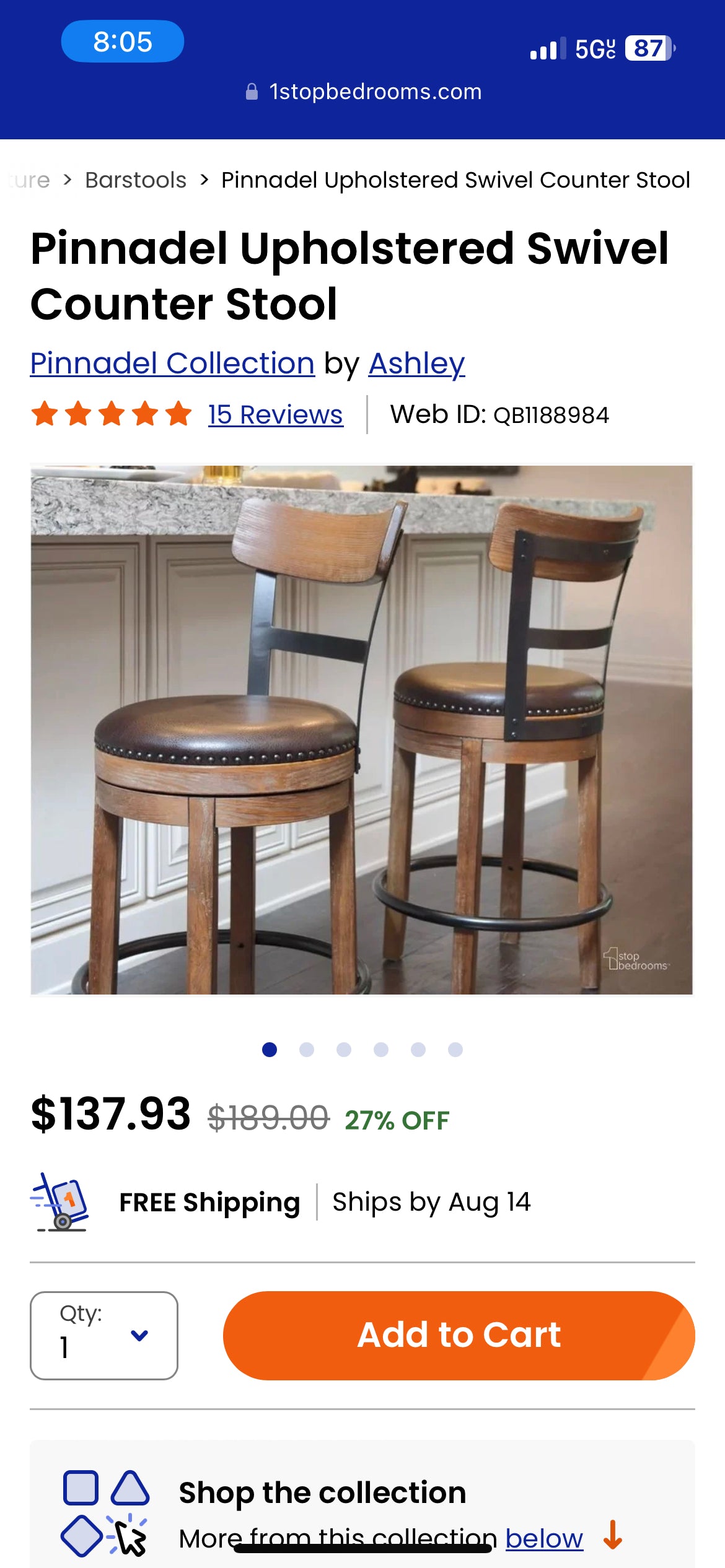 Pinnadel Upholstered Swivel Counter Stool