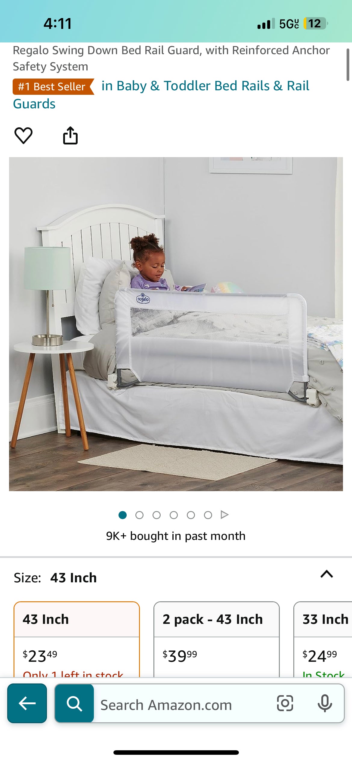 Regalo Swing Down Bed Rail Guard, with Reinforced Anchor Safety System