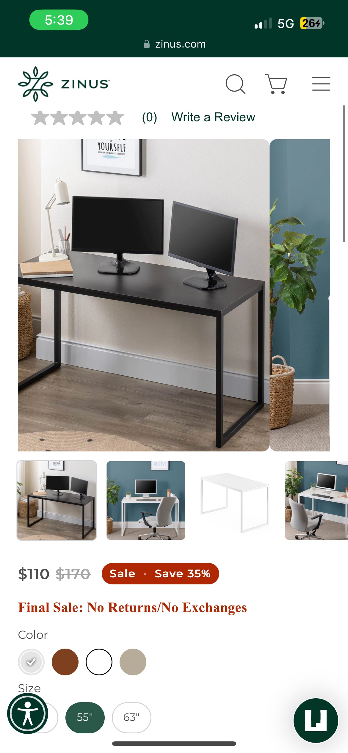 Zinus Espresso Desk Top