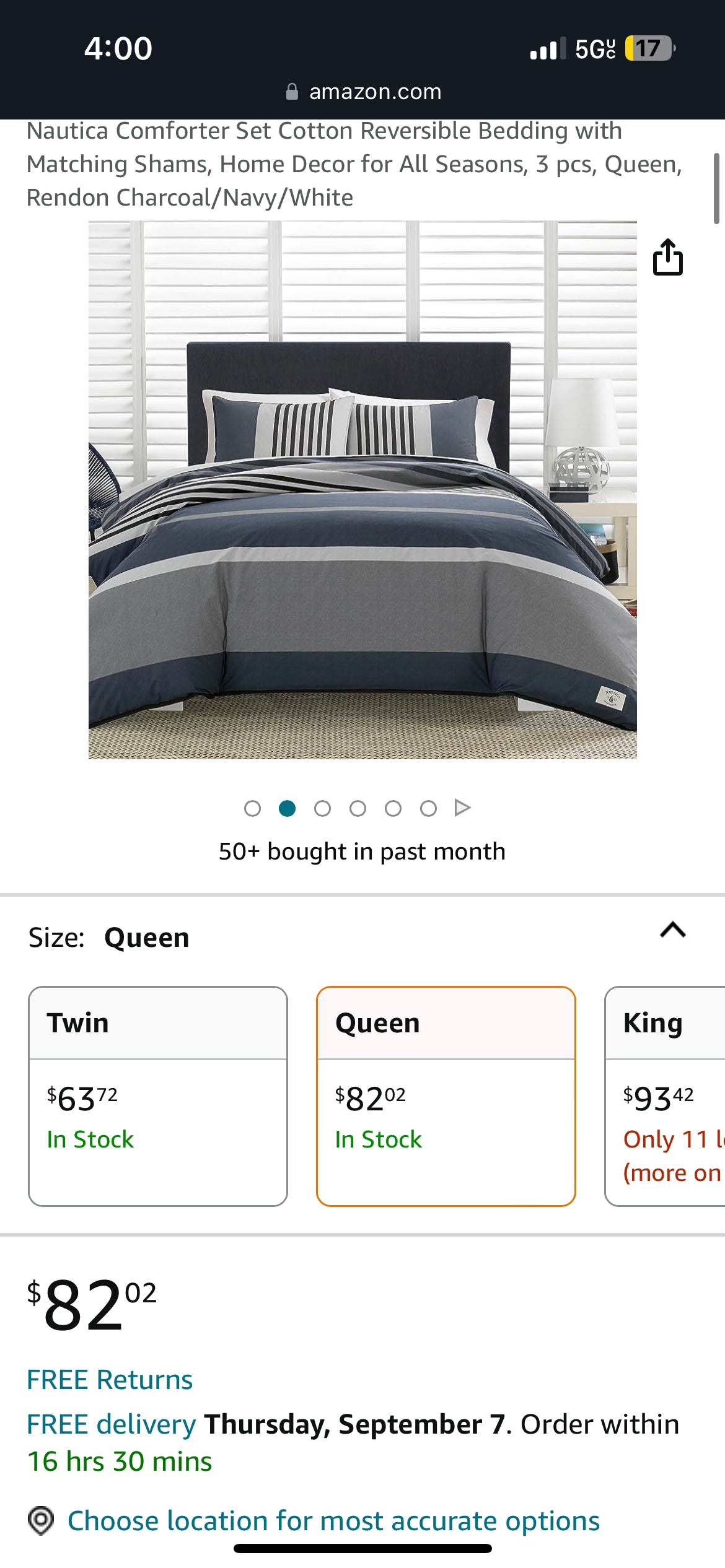 Rendon 3-Piece Charcoal Grey Striped Cotton Full/Queen Duvet Cover Set