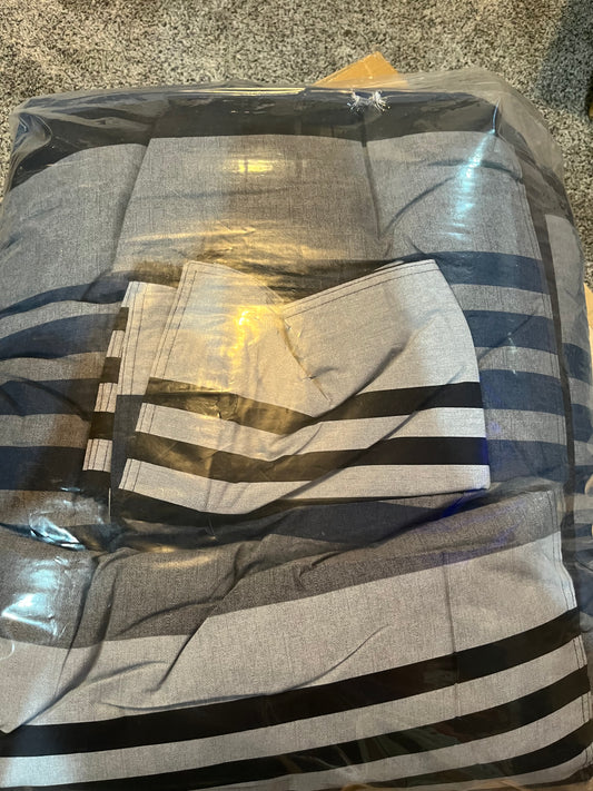 Rendon 3-Piece Charcoal Grey Striped Cotton Full/Queen Duvet Cover Set