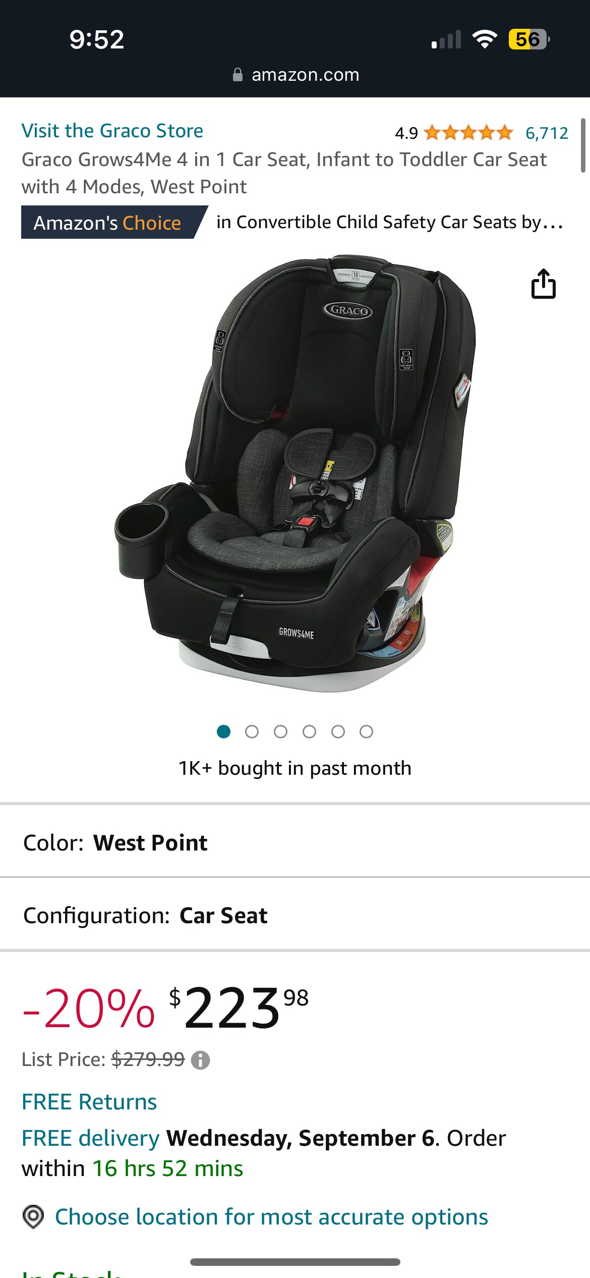 Graco Grows4Me 4 in 1 Car Seat, Infant to Toddler Car Seat with 4 Modes, West Point